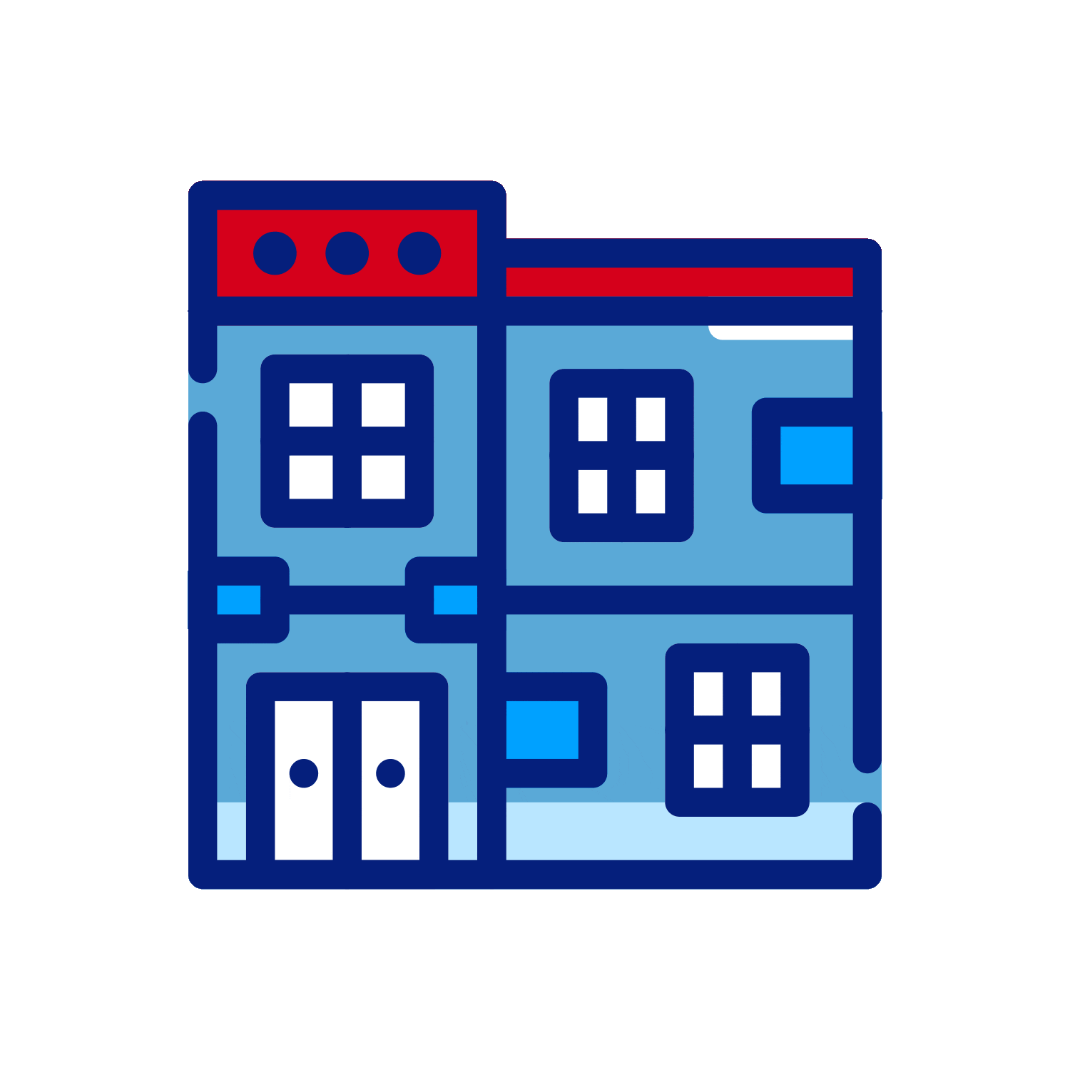 Moving Red and Blue Building Icon